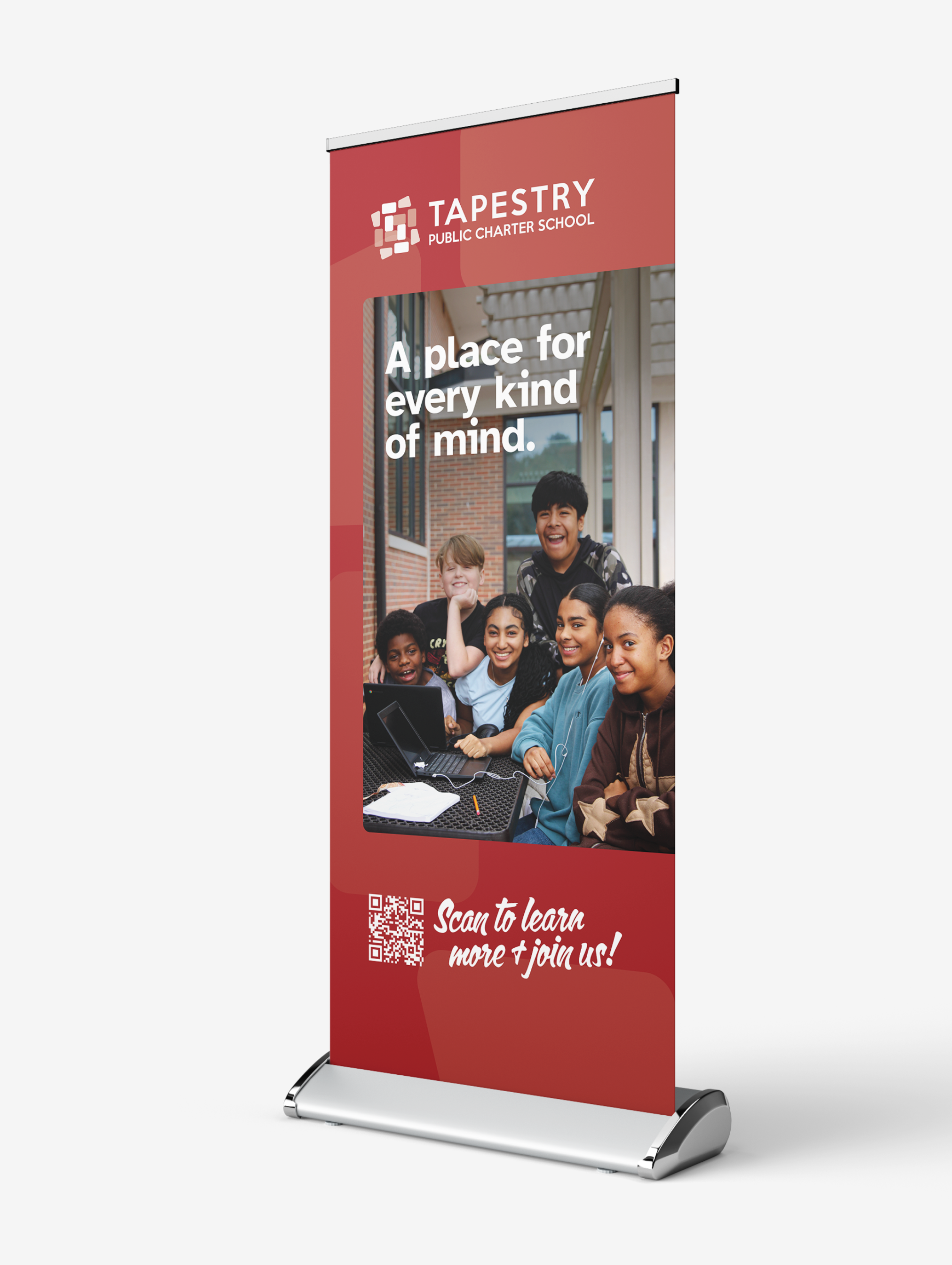 Tapestry Public Charter School retractable banner with students