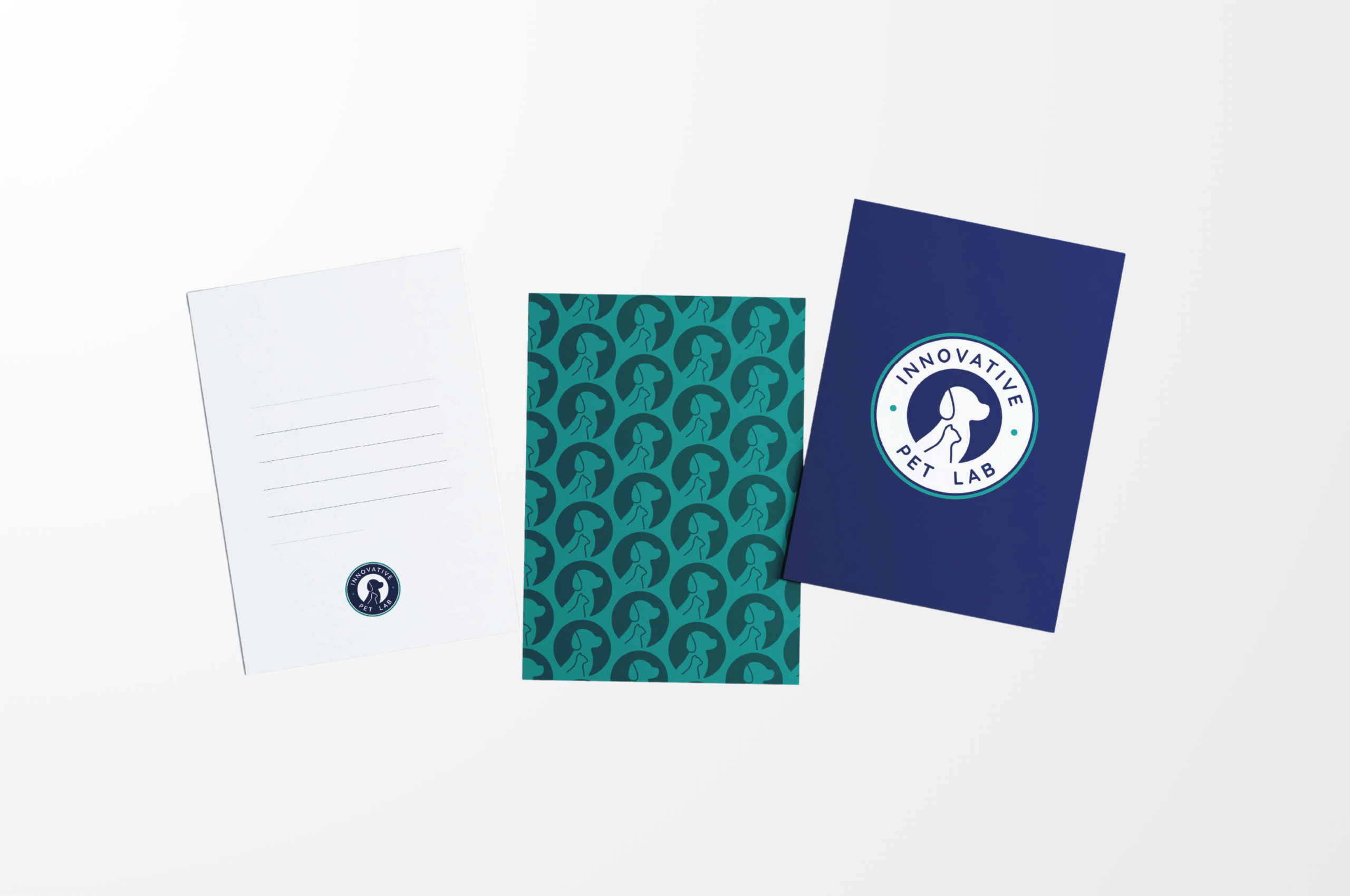 Innovative Pet Lab branded notebook covers and letterhead