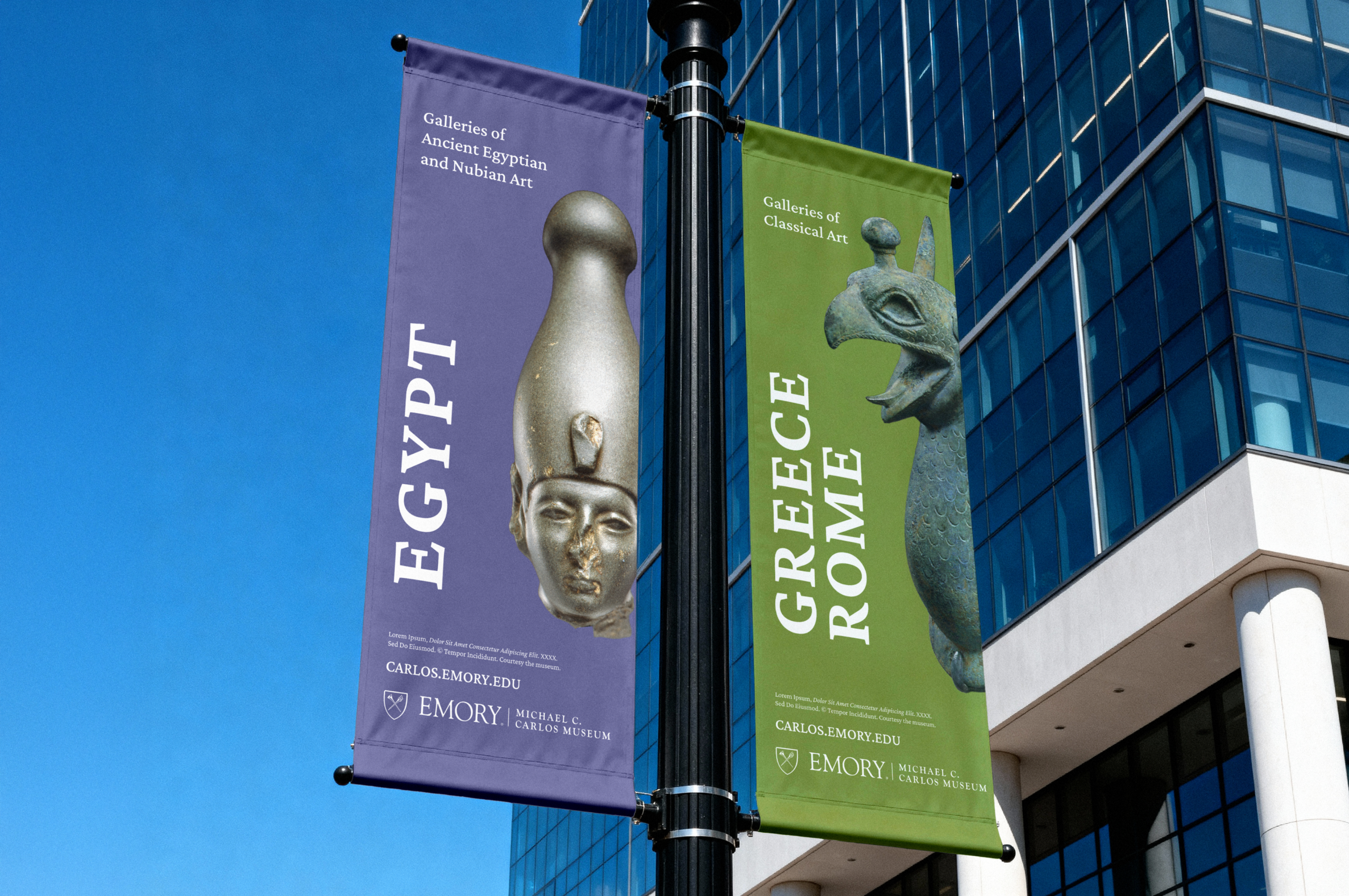 Emory Carlos Museum banners for Egypt and Greece galleries