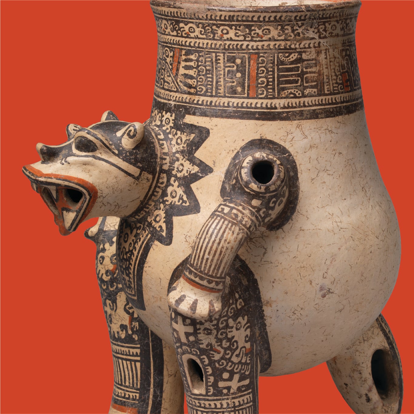 Ancient painted ceramic vessel shaped like animal