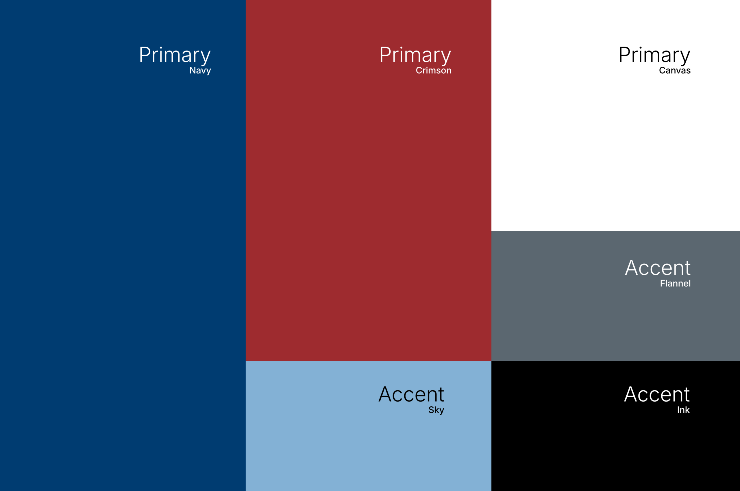 Color palette swatches: navy, crimson, canvas, accent colors