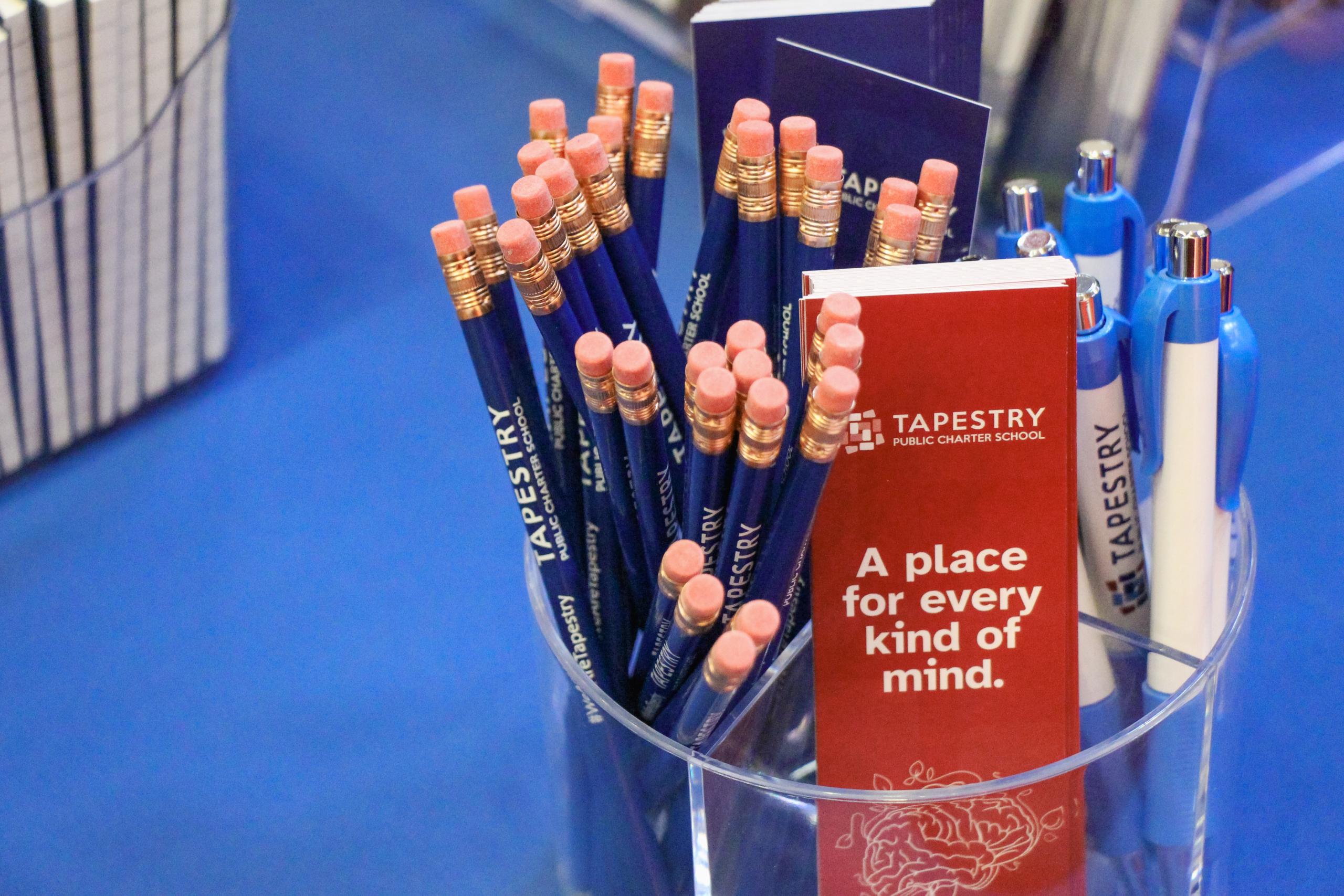 Tapestry Public Charter School pencils, pens, and brochures