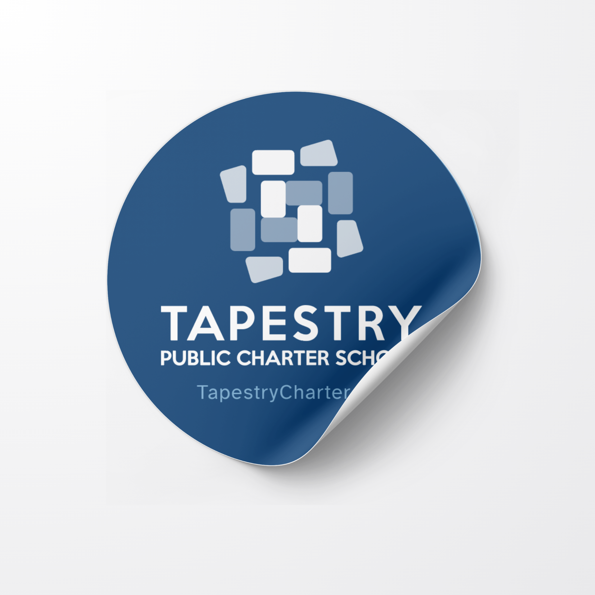 Round peeling sticker with Tapestry Public Charter School logo
