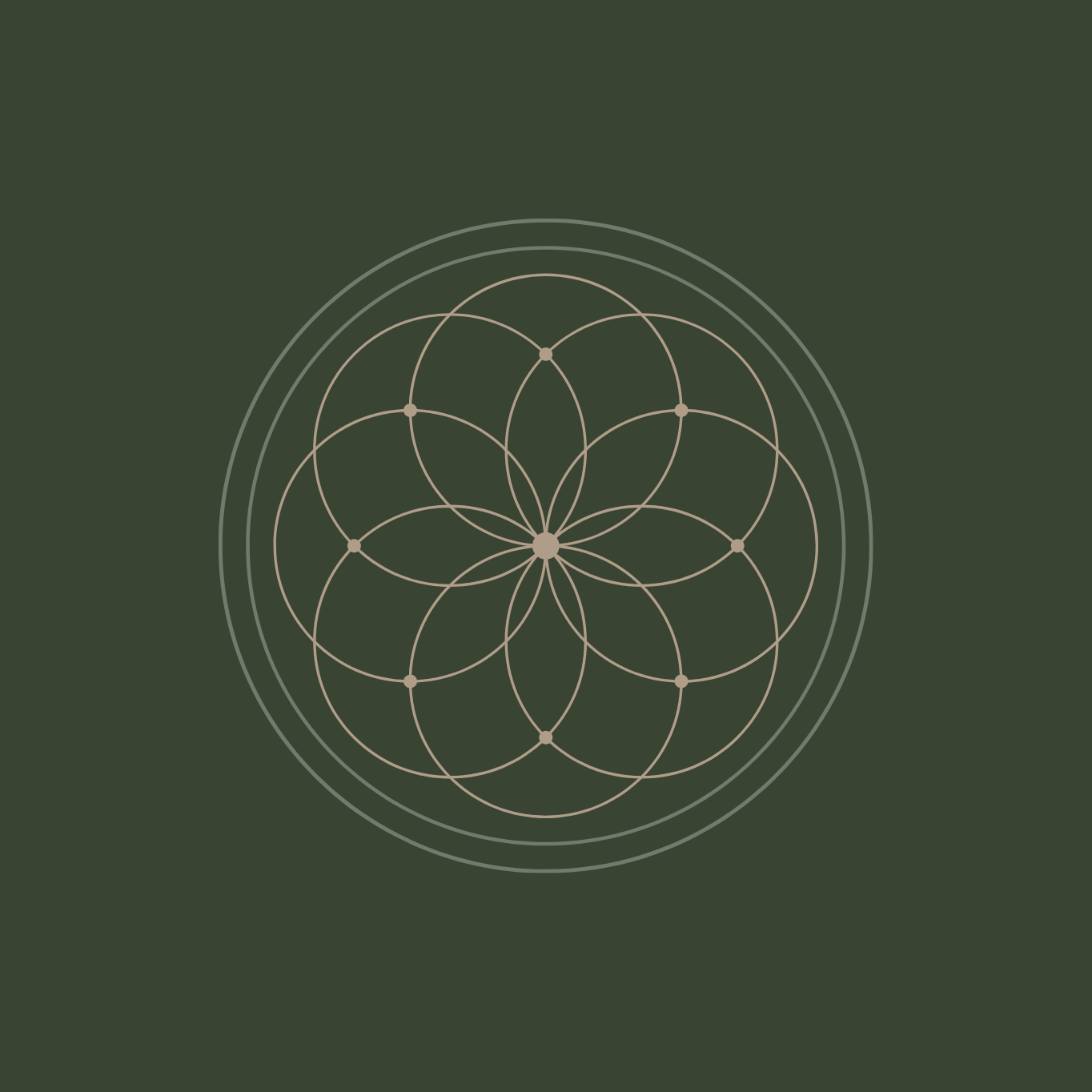 Seed of life sacred geometry pattern on dark green