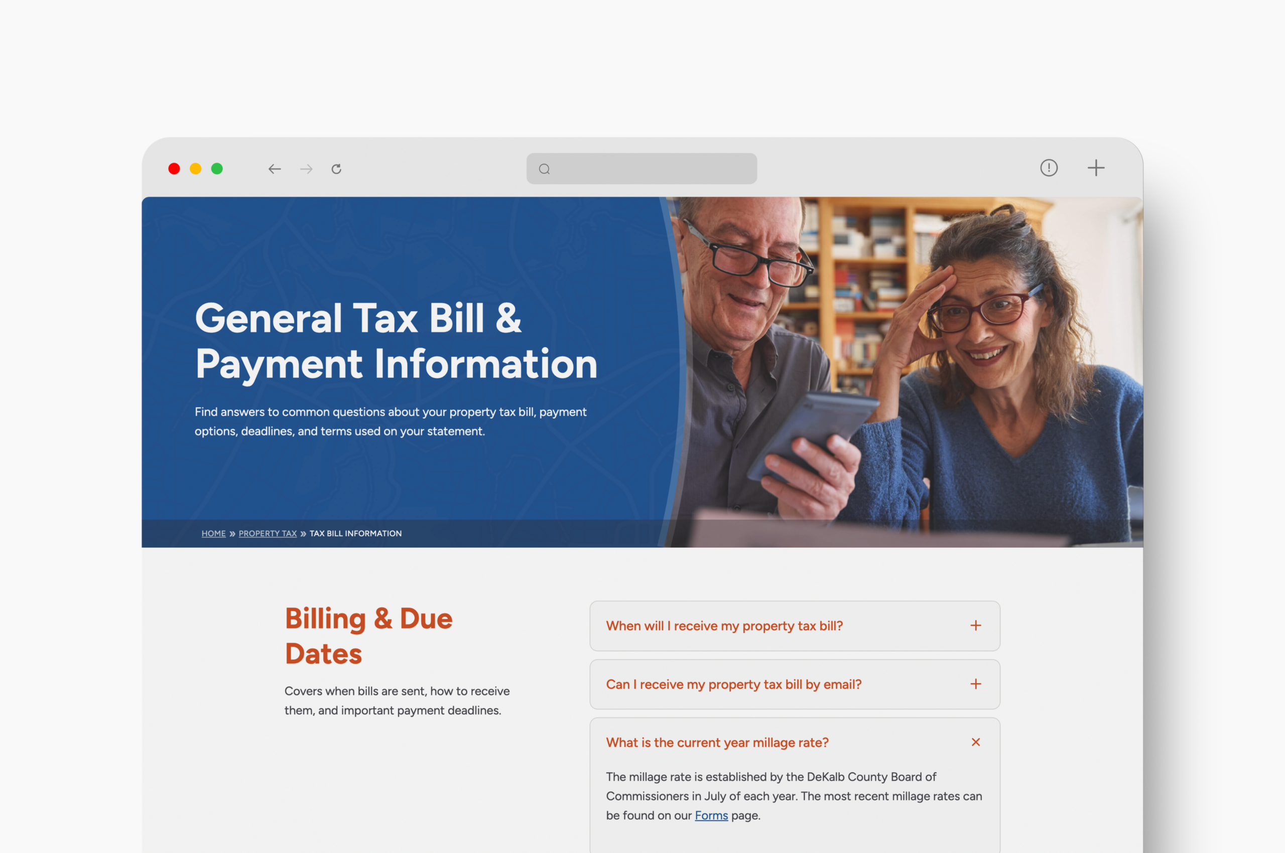 Property tax bill and payment FAQ webpage