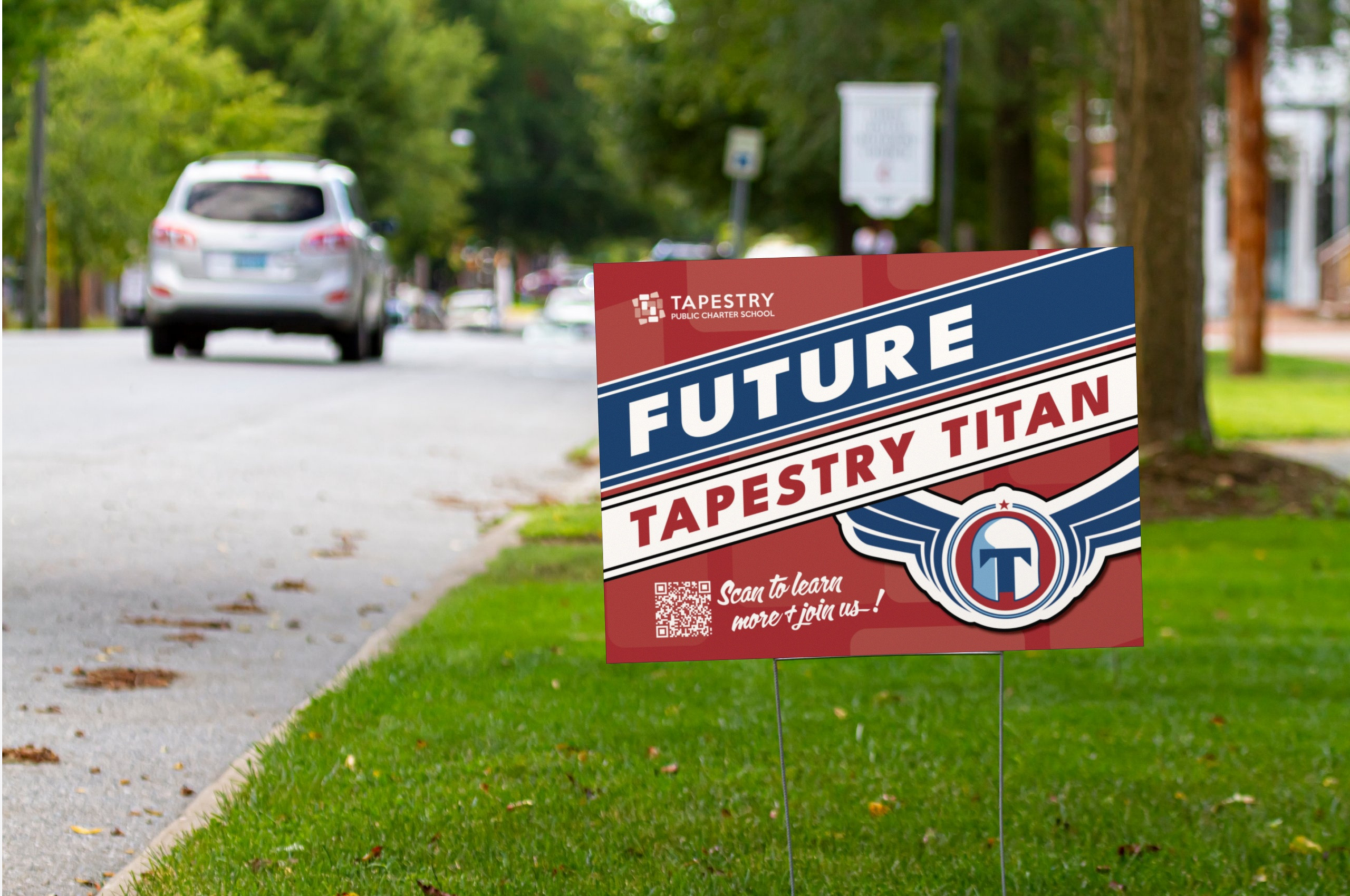 Future Tapestry Titan yard sign on grass